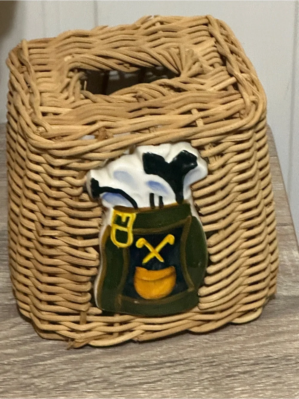 Golf Theme Golfers Waste Basket/Tissue Box Cover Wicker Home Office Golf Clubs